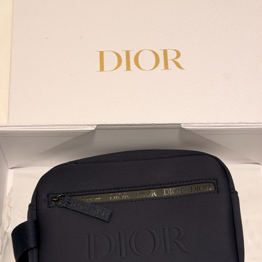 Dior Black Zip Pouch with Embossed Logo